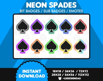 Twitch Bit Badges | Sub Badges | Neon Spades Card Suit