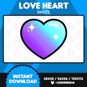 Cute Blue Purple Shiny Hearts Twitch Emote | Glossy Love Heart Discord Emote | Streamer Emotes | Cute Kawaii Emote