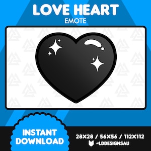 Cute Black Shiny Hearts Twitch Emote | Glossy Love Heart Discord Emote | Streamer Emotes | Cute Kawaii Emote