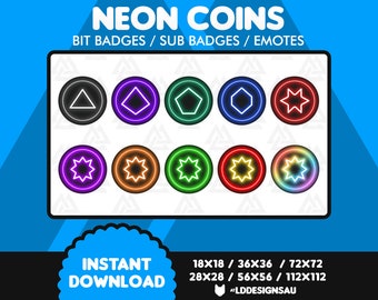 Twitch Bit Badges | Twitch Sub Badges | Neon