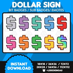 Twitch Sub Badges | Twitch Bit Badges | Subscriber Badges | Dollar Sign