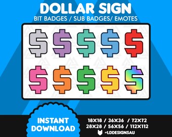 Twitch Sub Badges | Twitch Bit Badges | Subscriber Badges | Dollar Sign