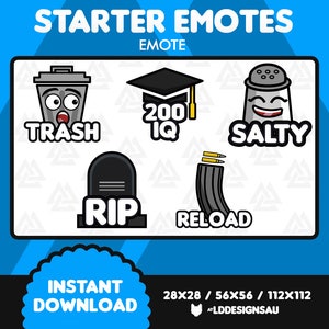 Twitch Emotes | 5-Pack Salty - Trash - Reload - RIP - 200IQ