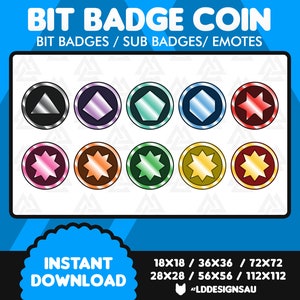 Badges d’abonné Bit Coins | Sous-badges | Badges bit | Badges de fidélité pour Twitch