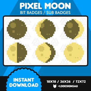 Twitch Subscriber Badges | Twitch Sub Badges | 8 Bit / Pixel Moon