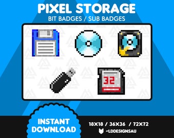 Twitch Subscriber Badges | 8 Bit / Pixel Storage - Floppy Disc, Disc, Harddrive, USB, SD Card