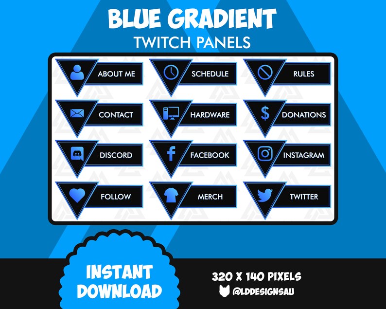 Cute Twitch Panels 13 Neon Blue Minimalistic Panels for Twitch