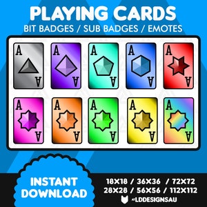 Emblemas de bits Twitch | Emblemas de inscrição do Twitch | Ases de cartas de jogar