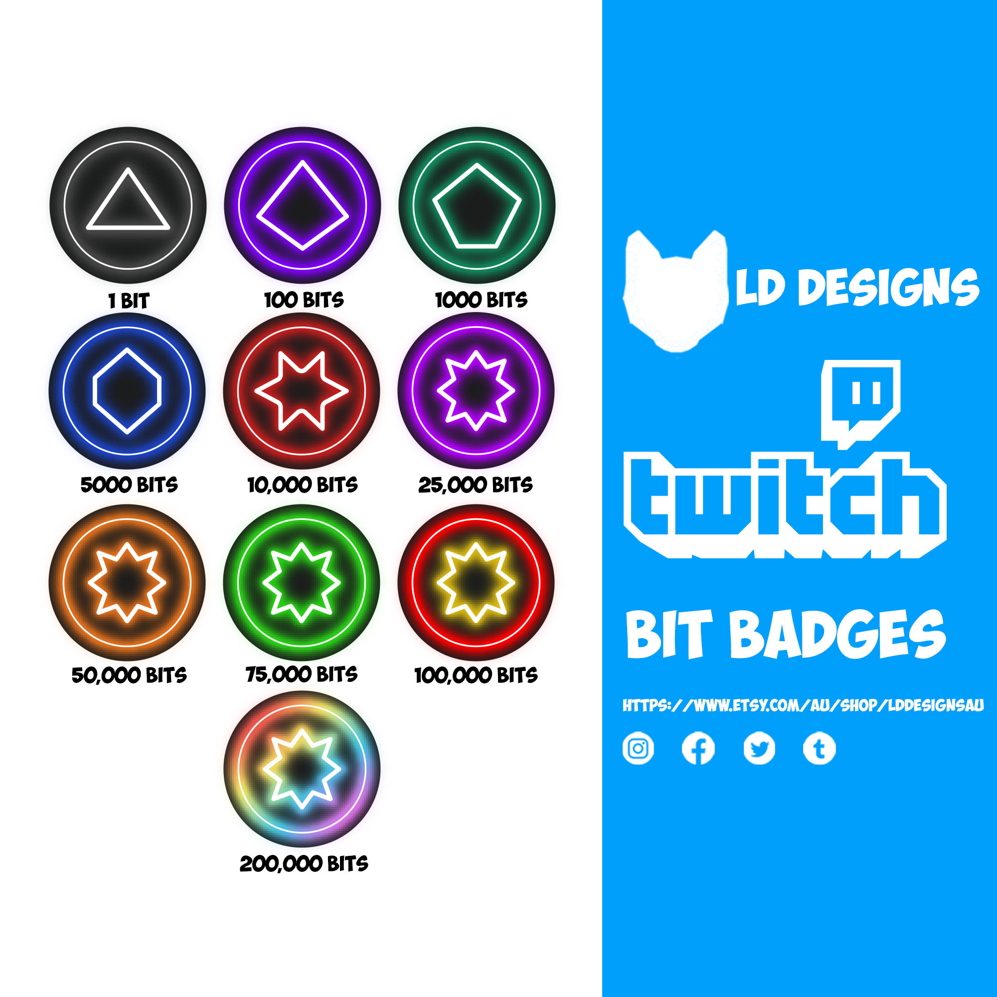 Twitch Bit Badges Twitch Sub Badges Neon | Etsy