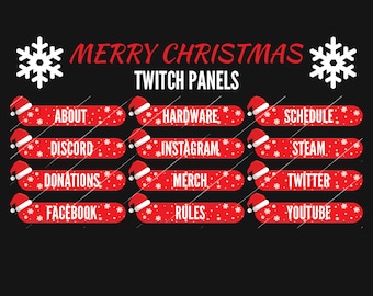 Christmas Twitch Panels | 12 PNG Stream Graphics (RAR)