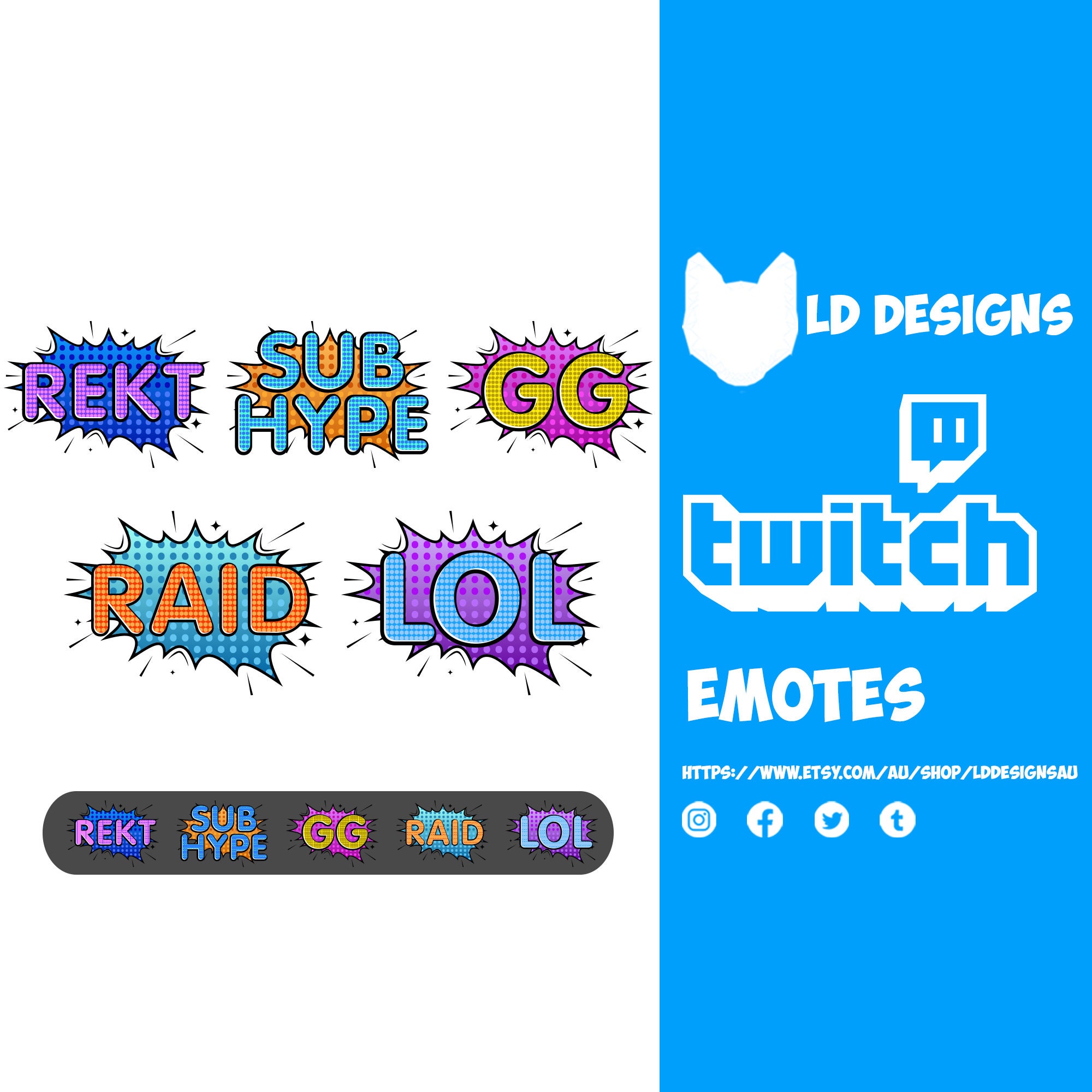 Twitch Emotes Comic Text 2 Rekt Sub Hype Gg Raid Etsy