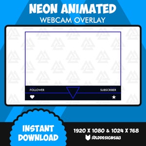 Neon Blue Animated Webcam Border Overlay for Twitch | Streaming Webcam Overlay | Stream Overlays