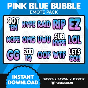 15 Pink Blue Bubble Text Emotes | Twitch Emote | Emote Pack Text Discord Emote | Streamer Emotes | Cute Emotes | Twitch Channel Points