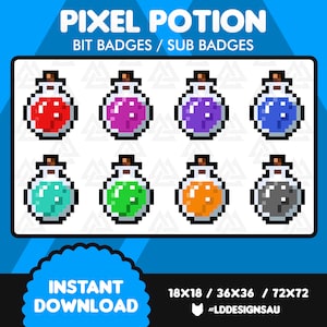 Twitch Bit Badges | Twitch Sub Badges | 8-Bit / Pixel Potion Bottle