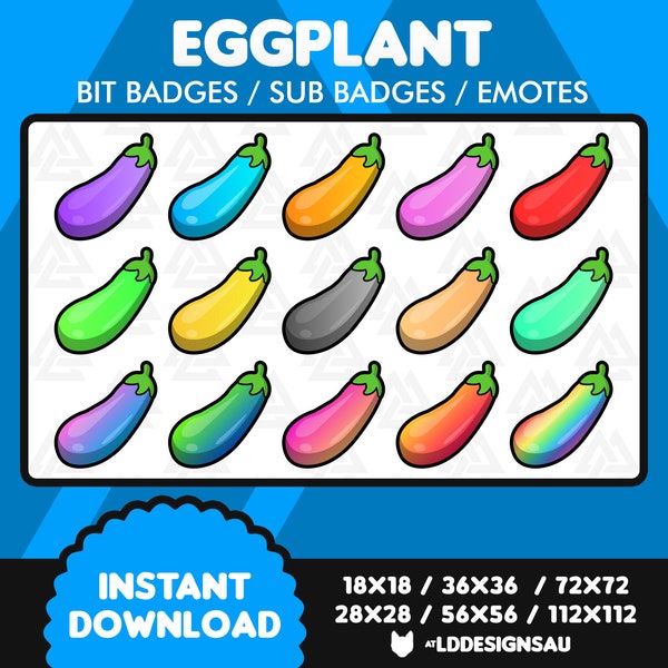 | d’aubergines Twitch Emote Badges d’abonné Twitch | Twitch Sub Badges Aubergine | | des badges Twitch Bit Streamer | Émoticônes Twitch