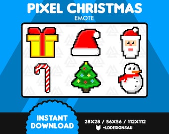 Twitch Emote Pack | Pixel Christmas - Santa - Santa Hat - Candy Cane - Christmas Tree - Present - Snowman