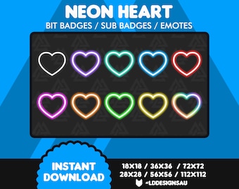 Neon Heart Twitch Bit Badges | Neon Glow Twitch Sub Badges | Twitch Subscriber Badges | Twitch Bit Badges | Streamer