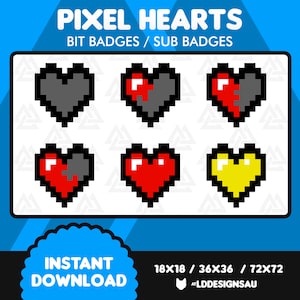 Twitch Subscriber Badges | Twitch Sub Badges | 8 Bit / Pixel Hearts