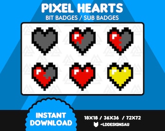 Twitch Subscriber Badges | Twitch Sub Badges | 8 Bit / Pixel Hearts