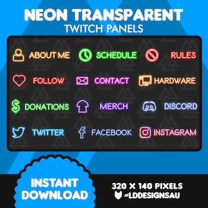 Twitch Panels | 13 Neon Panels for Twitch | Cute Twitch Panels | Aesthetic | Neon | Glow | Streamer | Streaming Panels