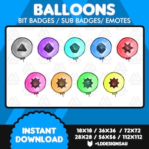 Twitch Bit Badges | Twitch Sub Badges | Watercolor Balloons