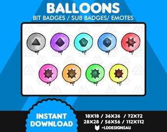Twitch Bit Badges | Twitch Sub Badges | Watercolor Balloons