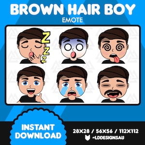 Boy Twitch Emote | Chibi Male Brown Hair Blue Eyes Emote 2 | Twitch Emotes | Discord Emote | Sleep | Shocked | Rekt | Okay | Cry | Kekw