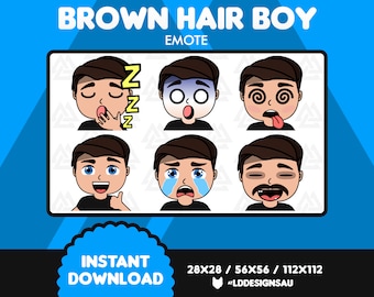Boy Twitch Emote | Chibi Male Brown Hair Blue Eyes Emote 2 | Twitch Emotes | Discord Emote | Sleep | Shocked | Rekt | Okay | Cry | Kekw