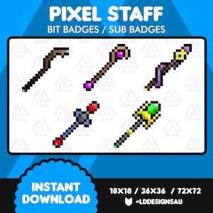 Twitch Subscriber Badges | Twitch Sub Badges | 8 Bit / Pixel Wizard Staves