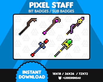Twitch Subscriber Badges | Twitch Sub Badges | 8 Bit / Pixel Wizard Staves