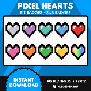 Twitch Bit Badges | Twitch Sub Badges | Pixel Heart