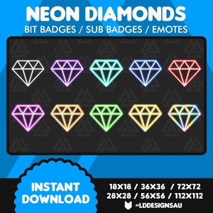 Neon Diamond | Twitch Subscriber Badges | Twitch Sub Badges | Twitch Emotes | Twitch Bit Badges | Streamer | Twitch Channel Points