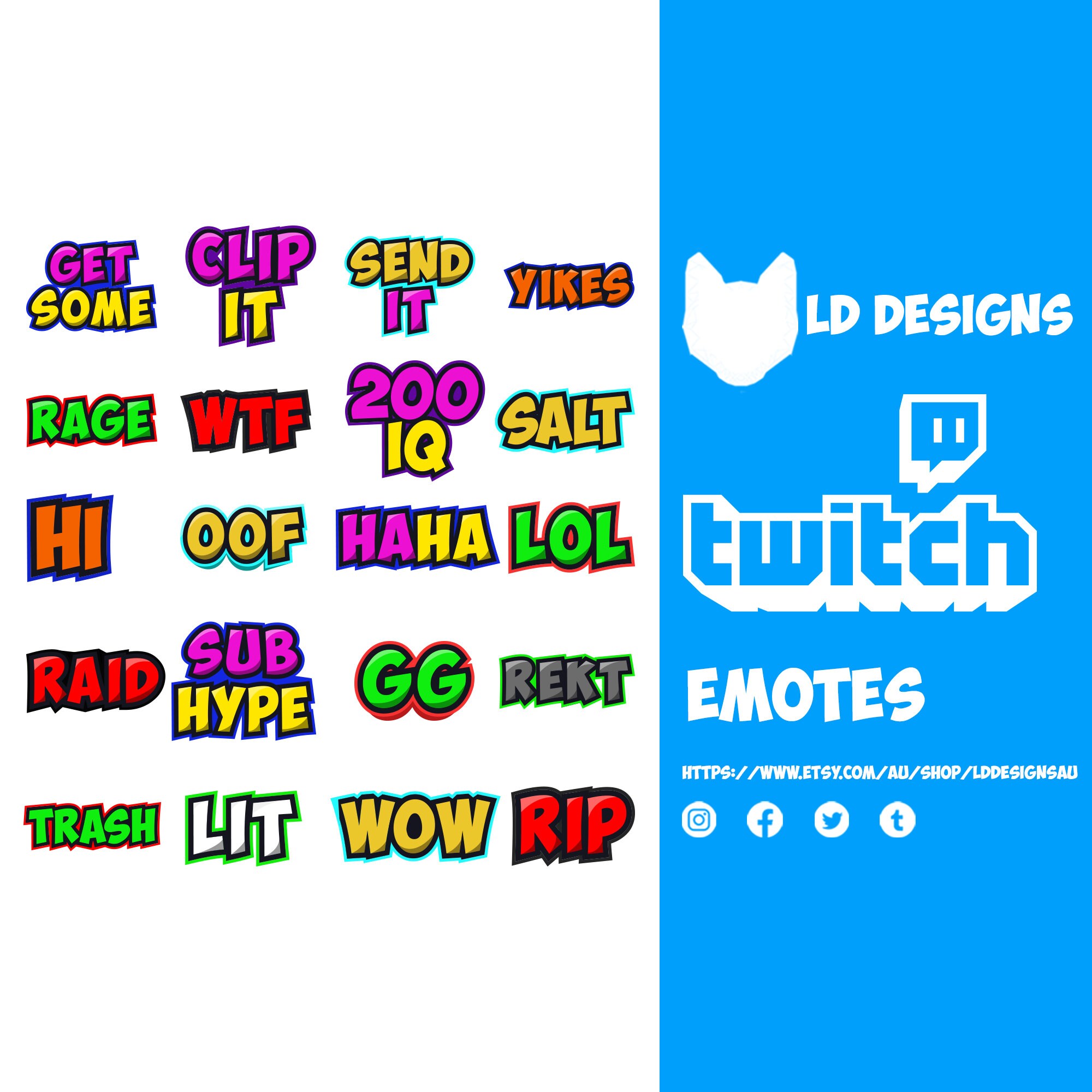 Twitch Emote Pack Text Emotes 20 Text Emotes Bold Text | Etsy