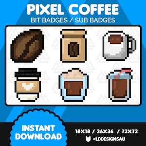 Pixel Coffee Sub Badges | Café Twitch Subscriber Badges | Twitch Sub Badges | Retro Sub Badges | Twitch Bit Badges | Streamer
