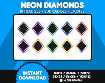 Twitch Bit Badges | Sub Badges Neon Diamonds