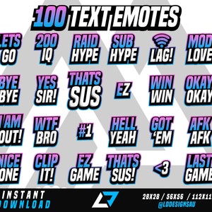 Twitch Text Emotes | Twitch and Discord Emotes | Emote Bundle | Premade Emotes | Twitch Emotes Pack | Blue Pink Text Emotes