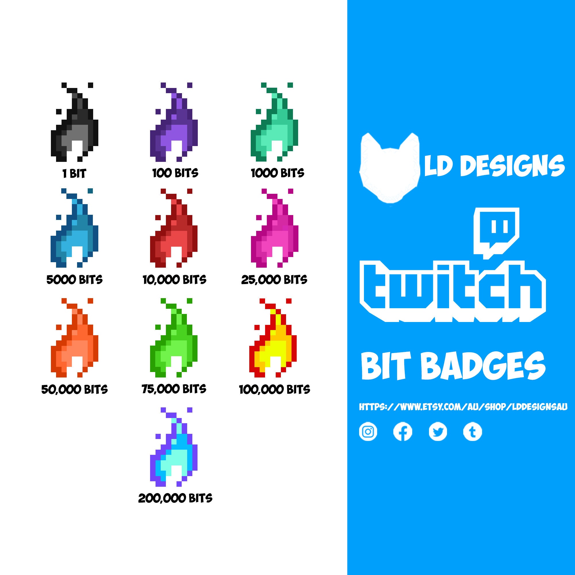 Twitch Bit Badge Twitch Sub Badges Pixel Fire Etsy