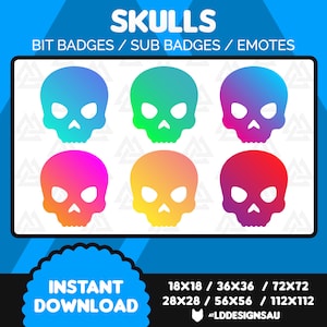 Twitch Subscriber Badges | Twitch Sub Badges | Gradient Skulls
