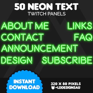 Twitch Panels | 50 Green Neon Panels for Twitch | Cute Twitch Panels | Aesthetic | Neon | Glow | Streamer | Streaming Panels