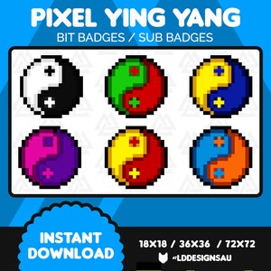 Pixel Ying Yang Twitch Sub Anstecker | 8-Bit Retro Twitch Sub Badges | Twitch Abzeichen | Twitch Bit Anstecker | Wimpel