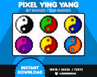 Pixel Ying Yang Twitch Sub Badges | 8-Bit Retro Twitch Sub Badges | Twitch Subscriber Badges | Twitch Bit Badges | Streamer