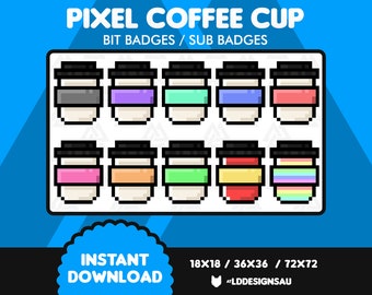 Twitch Bit Badges | Twitch Sub Badges | Pixel Coffee Cup