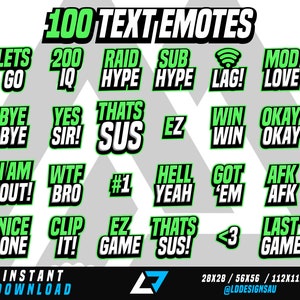 Twitch Text Emotes | Twitch and Discord Emotes | Emote Bundle | Premade Emotes | Twitch Emotes Pack | Green Text Emotes