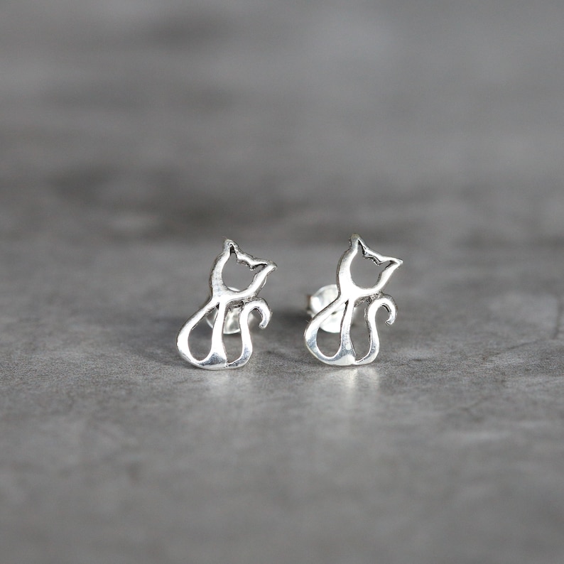 Animal Earrings Sterling Silver Cat Studs Animal Studs Sterling Silver Cat Earrings