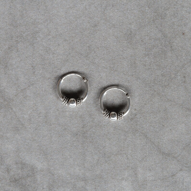 10mm Bali Ball Hoops Tiny Sterling Silver Hoops Oxidized Bali Hoops Cartilage Hoops Sterling Silver Bali Hoops