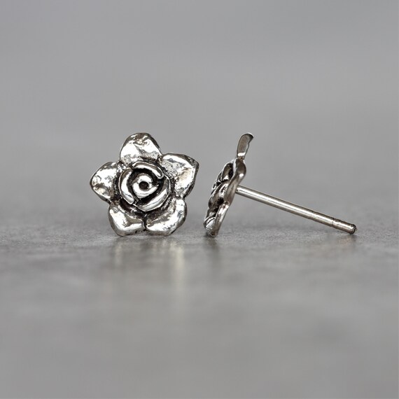 Oxidized Rose Studs Sterling Silver Rose Earrings Sterling Silver Earrings P 42