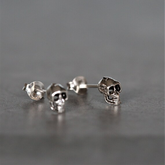 Silver Skull Studs Sterling Silver Scull Earrings Sterling | Etsy
