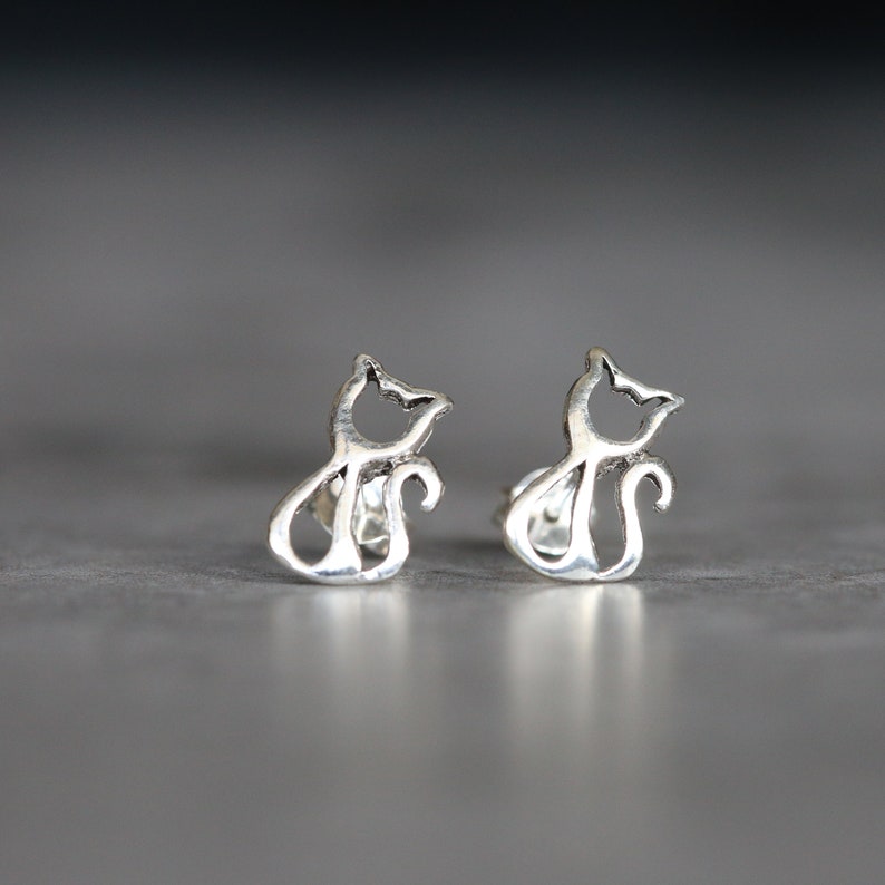 Animal Earrings Sterling Silver Cat Studs Animal Studs Sterling Silver Cat Earrings
