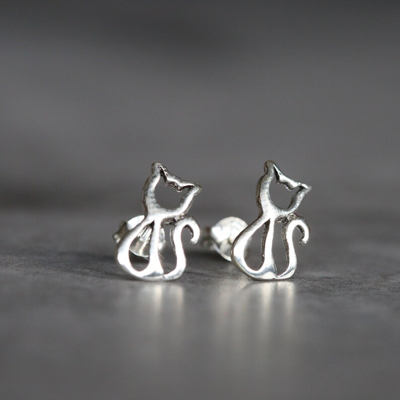 Animal Earrings Sterling Silver Cat Studs Animal Studs Sterling Silver Cat Earrings