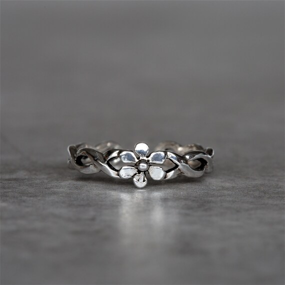Sterling Silver Adjustable Flower With Braided Band Toe Ring, Boho Rin